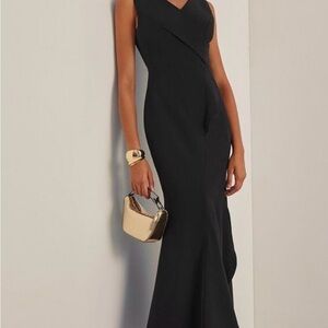 Fehaute Black Sleeveless V-Neck Sheath Maxi Dress